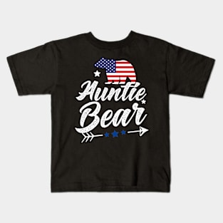 Auntie Bear Patriotic Flag Matching 4th Of July Kids T-Shirt